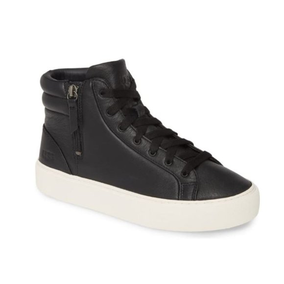 UGG Shoes - UGG Ollie Black Leather High Top Lace Up Sneakers